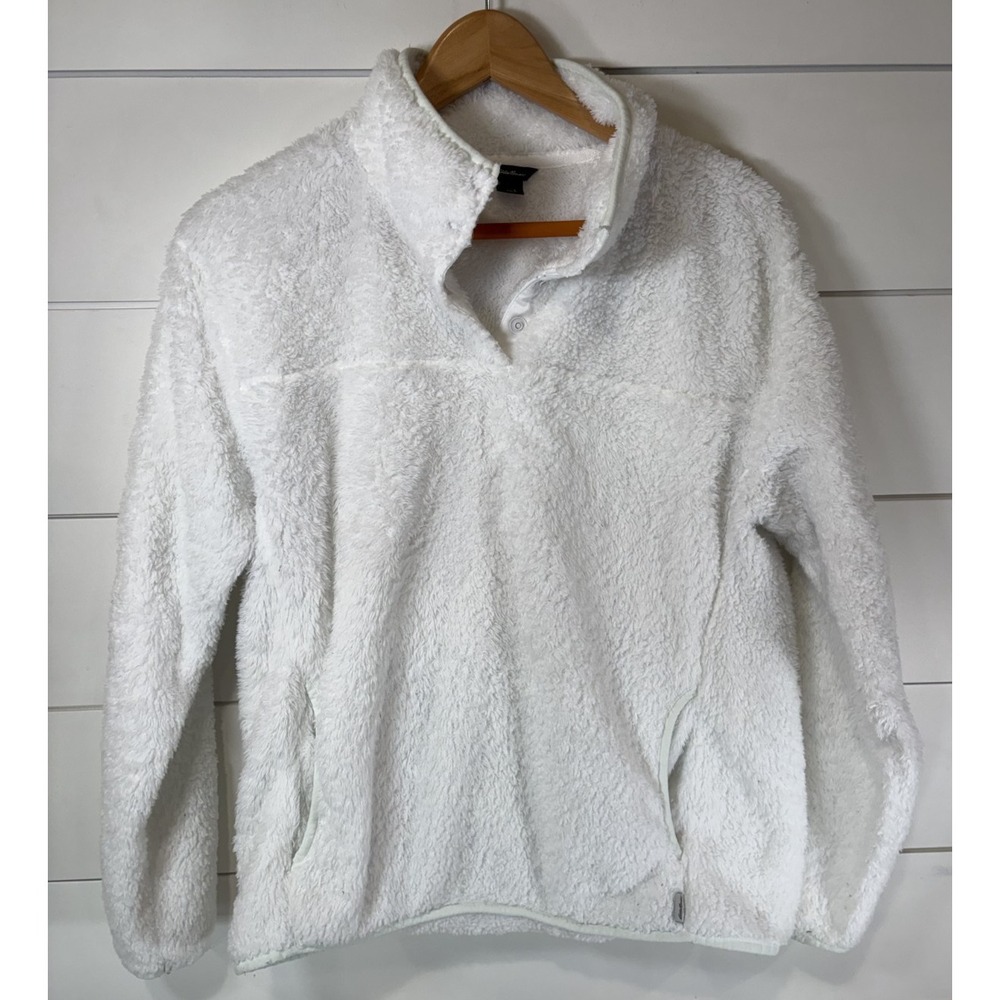 Eddie Bauer White Sherpa Fleece Pullover Quarter Zip Women's Large L Cozy
